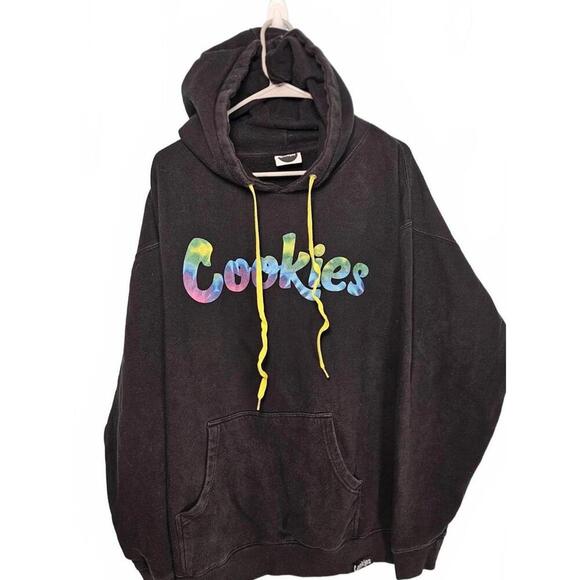 Cookies Black Hoodie with Multicolor Logo and Yellow Drawstrings Unisex Size XL - Picture 4 of 9